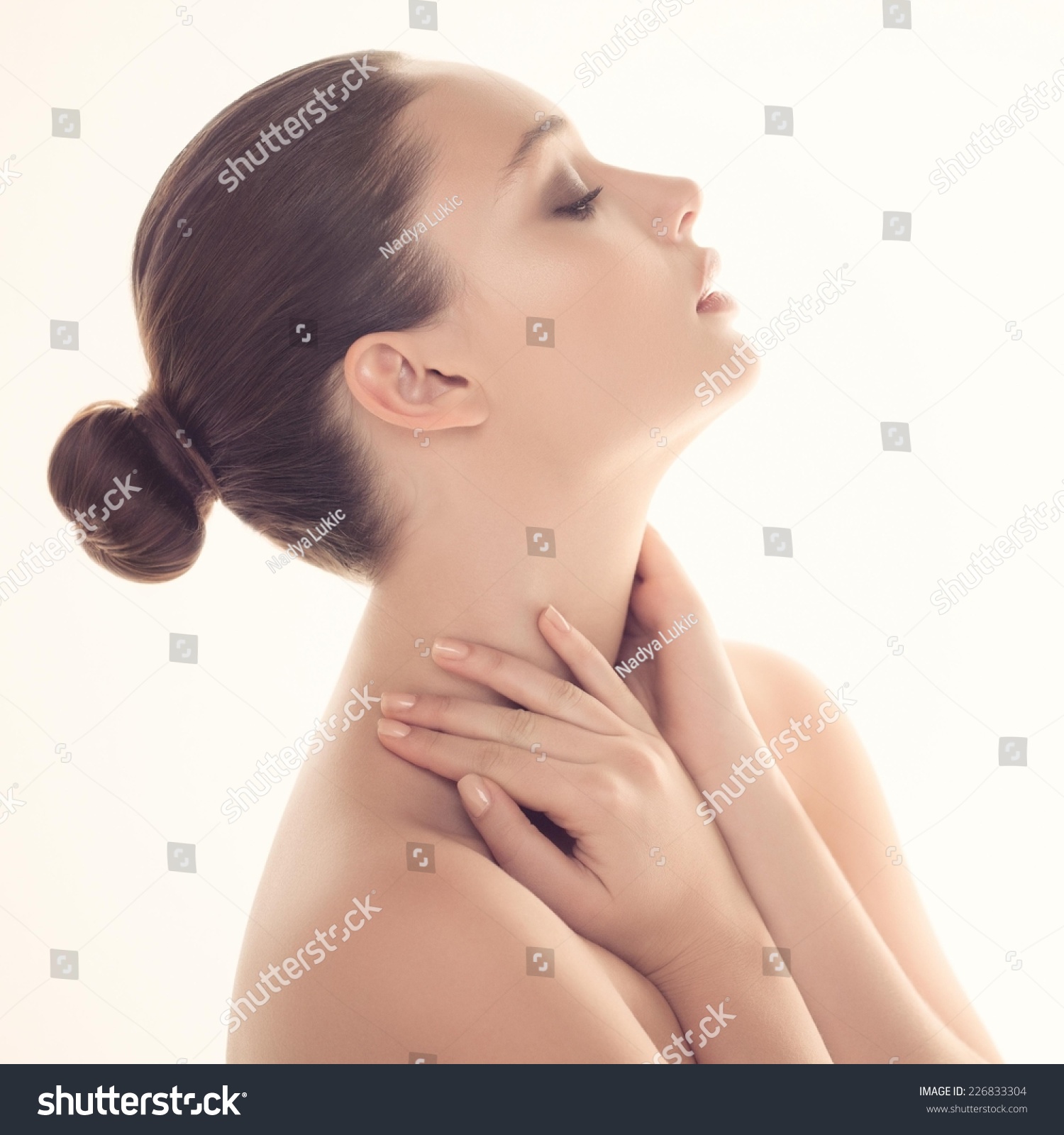 Beautiful Woman Close Up Side View Stock