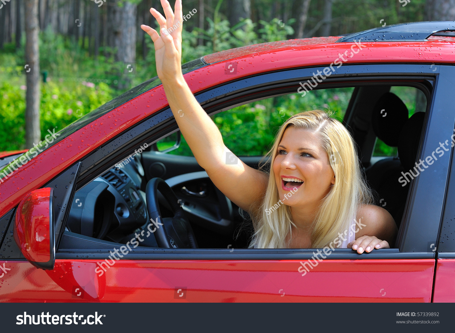 Beautiful Woman Driver Red Shiny Car Stock Photo 57339892 - Shutterstock