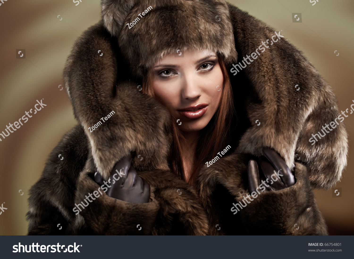 Beautiful Woman Fur Coat Stock Photo 66754801 Shutterstock