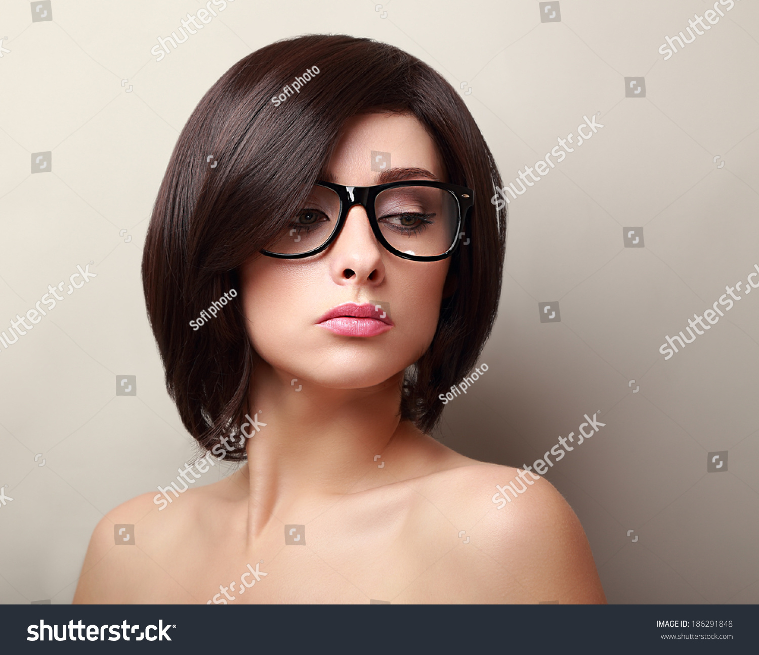 Beautiful Woman Glasses Short Black Hair Royalty Free Stock Image