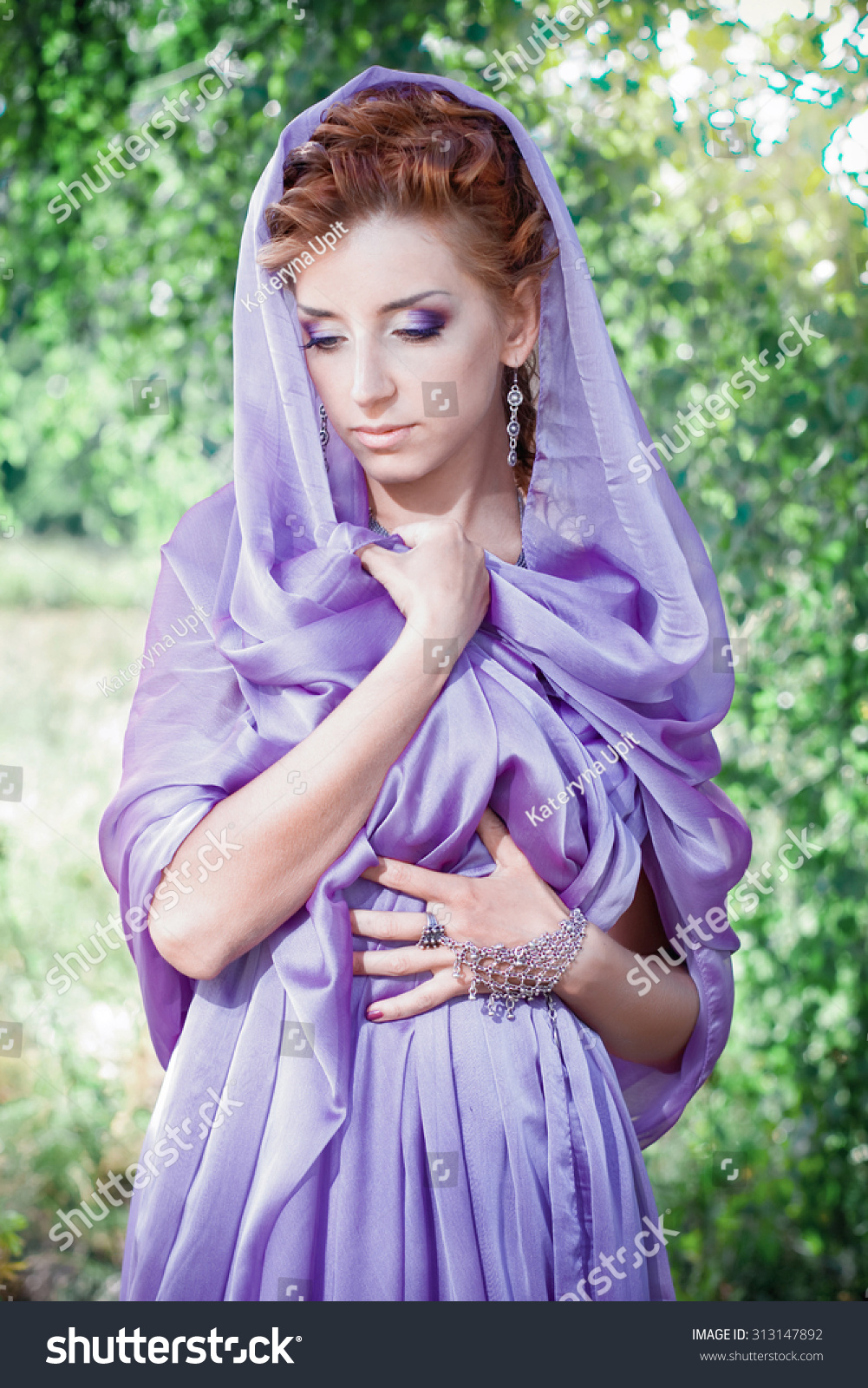 Beautiful Woman Purple Dress Beautiful Long Stock Photo Now) 313147892