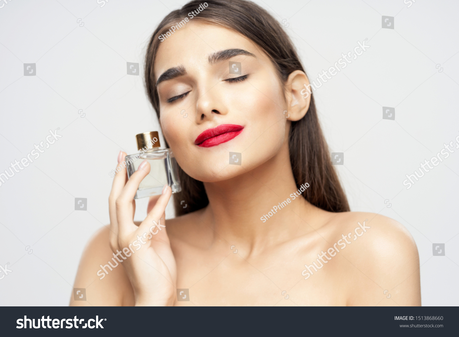 Beautiful Woman Naked Shoulders Red Lips Stock Photo Shutterstock