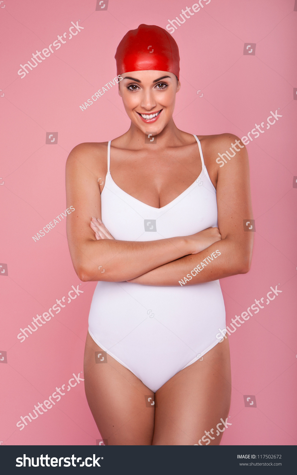 bright pink swimming costume