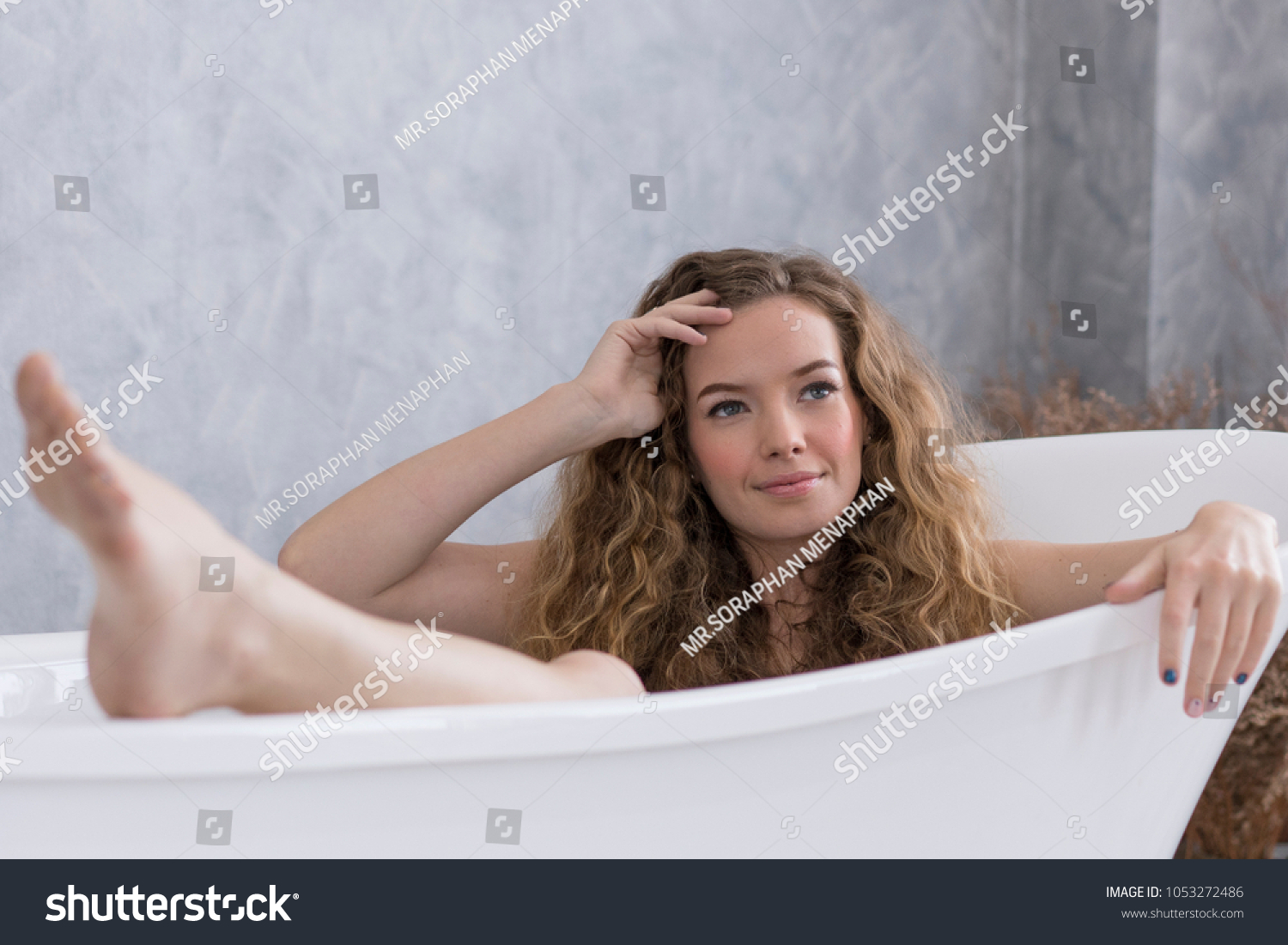 Beautiful Woman Relax Smile Cheerfully Bathtub Stock Photo Edit Now