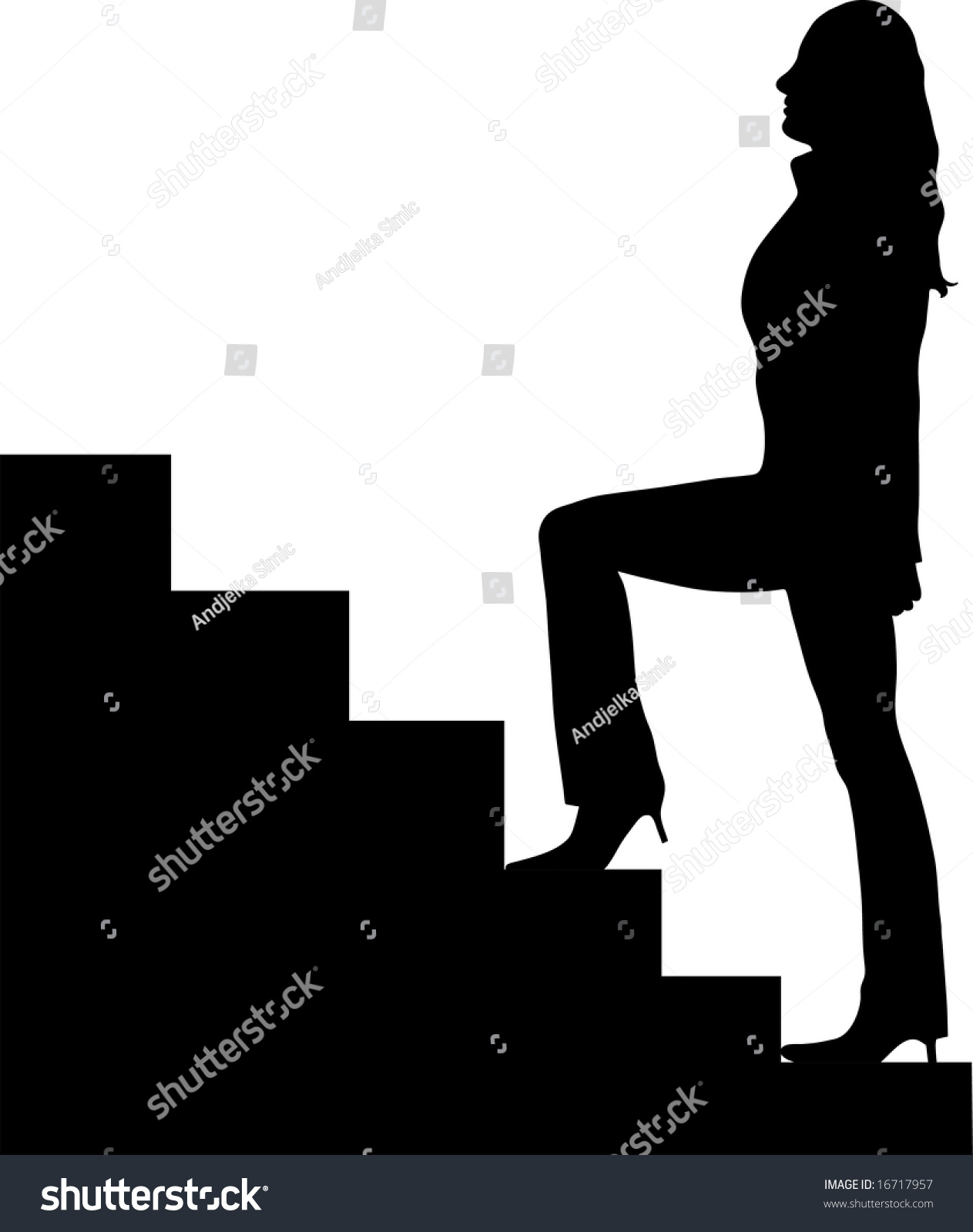 Beautiful Woman Walking Stairs Illustration Stock Illustration