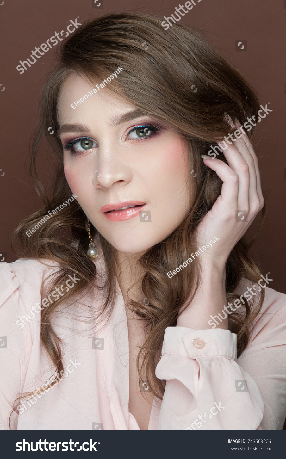 Beautiful Woman Dark Wavy Hair Festive Stock Photo Edit Now