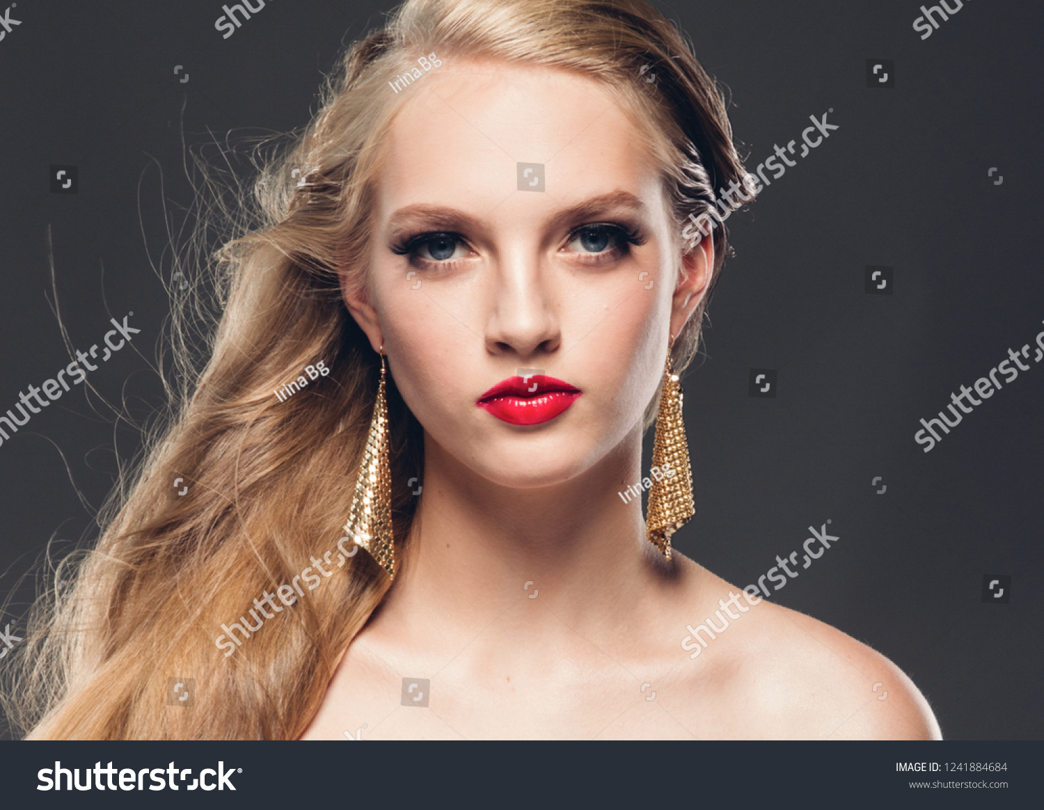 Beautiful Woman Long Blonde Hair Red Stock Photo Edit Now 1241884684