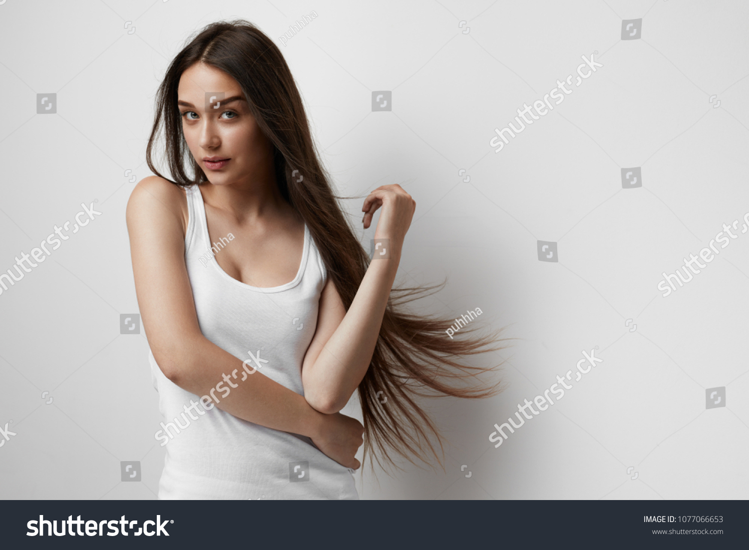 Beautiful Woman Long Straight Hair Smiling Stock Photo Edit Now
