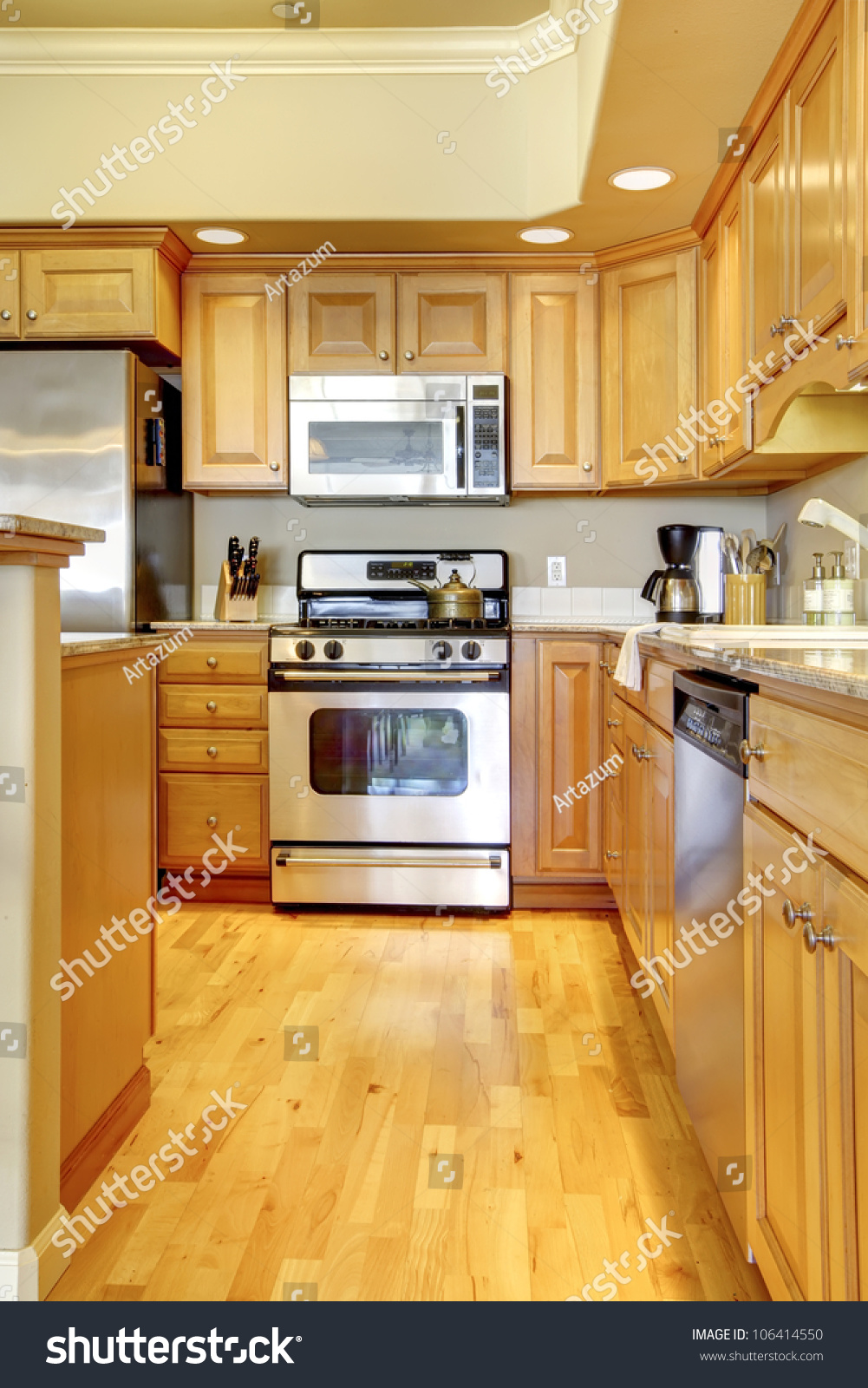  Beautiful Wood  Kitchen  Stainless Steal Appliances Stock 