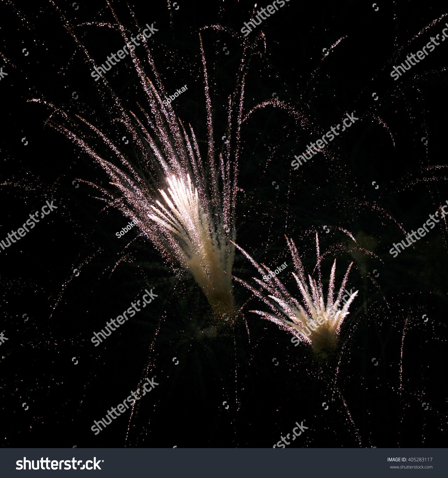 Beautiful Yellow Fireworks Wedding Reception Park Stock Photo