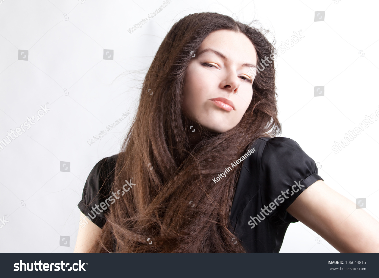 Beautiful Young Brunette Has Strong Hesitation Stock Photo 106644815 ...