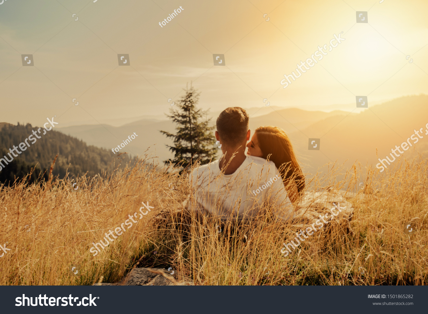Beautiful Couple Enjoying Nature Mountain Stock Photo (Edit Now) 1501865282