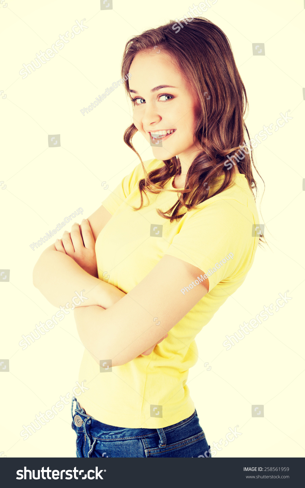 Beautiful Young Student Woman Folded Arms Stock Photo 258561959 ...