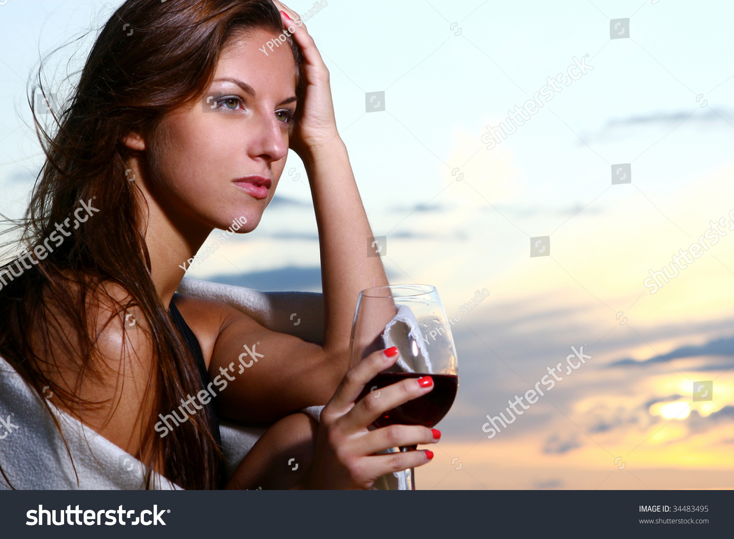 Beautiful Young Woman Drinking Wine Stock Photo 34483495 : Shutterstock