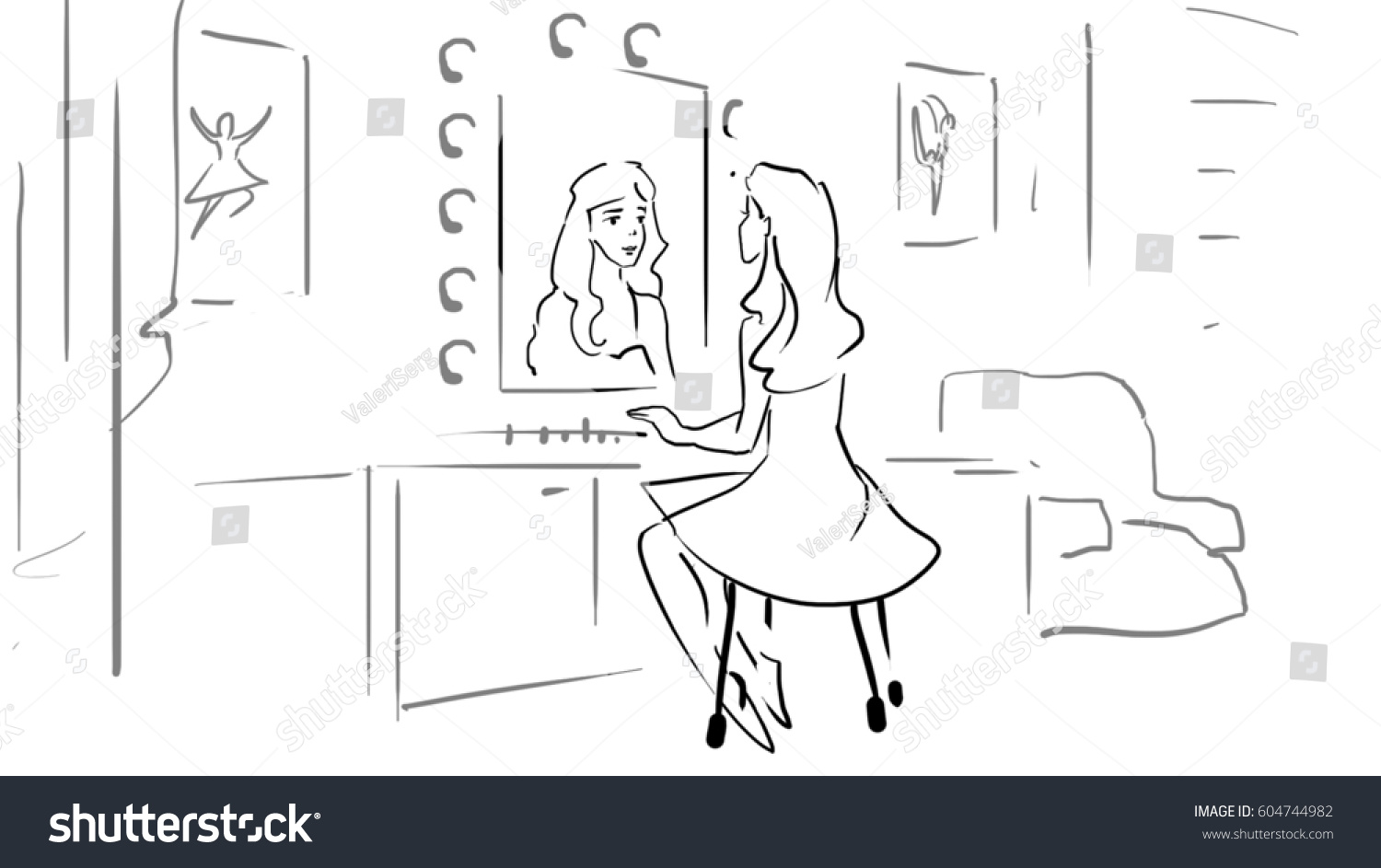 Beautiful Young Woman Dressing Room Actress Stock Illustration