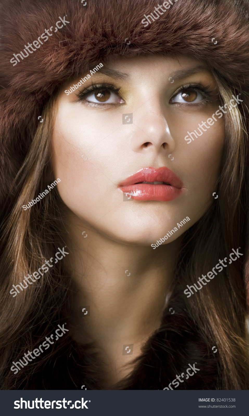 Beautiful Young Woman Wearing Fur Hat.Winter Style Stock Photo 82401538 ...