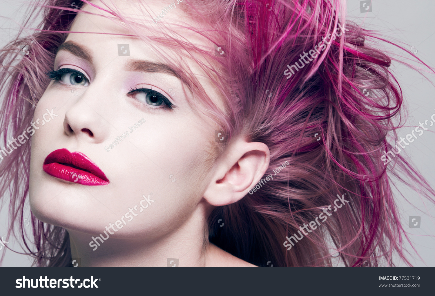 Beautiful Young Woman With Dyed Purple Hair Stock Photo 77531719 ...