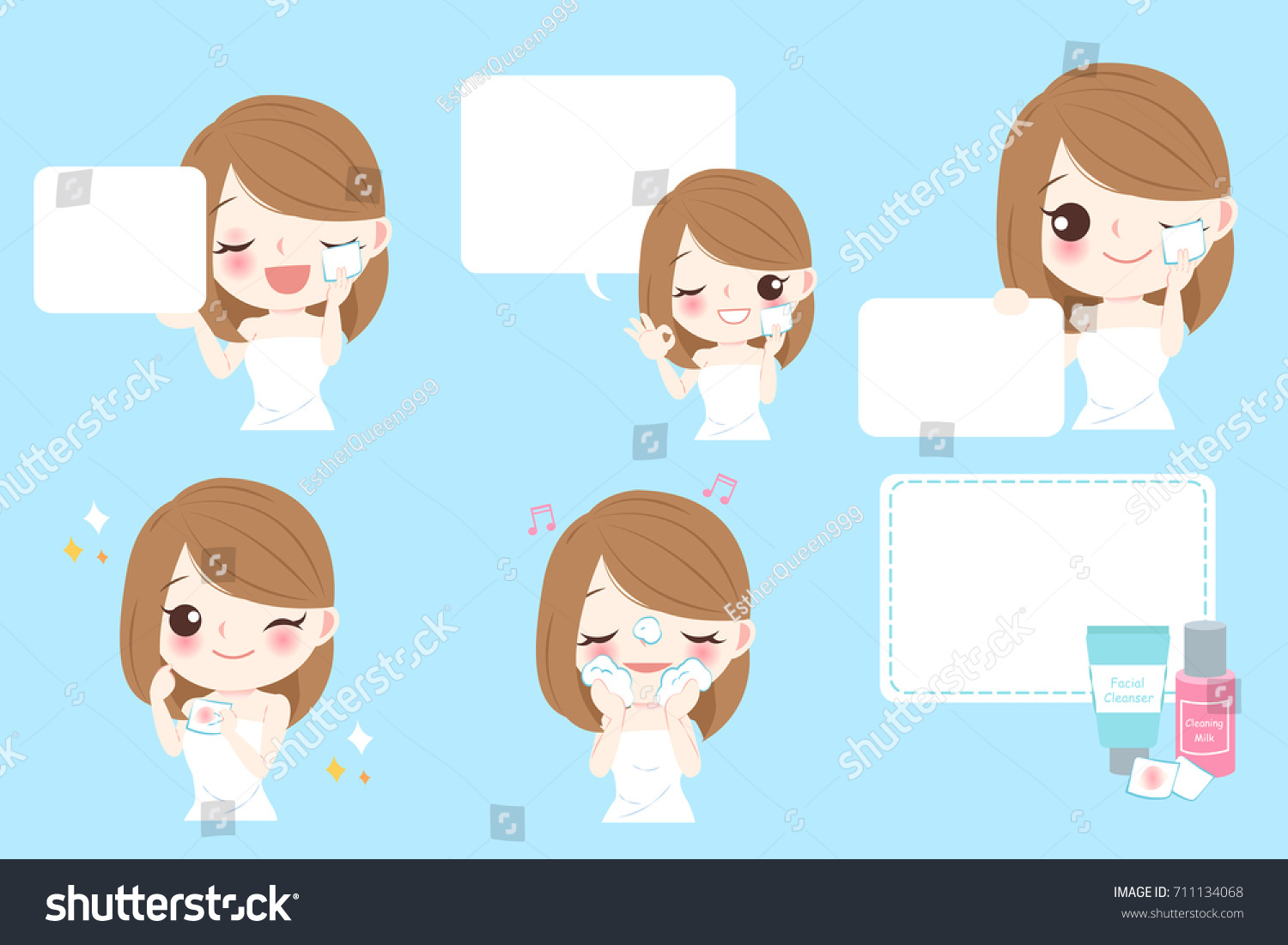 Beauty Cartoon Skin Care Woman Wash Stock Illustration 711134068