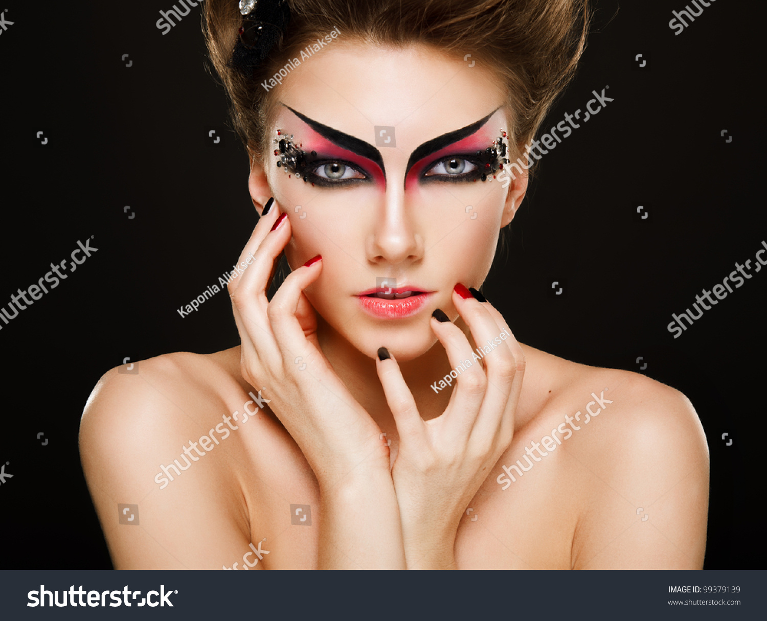 Beauty Face Of Beautiful Woman With Makeup Stock Photo 99379139 ...