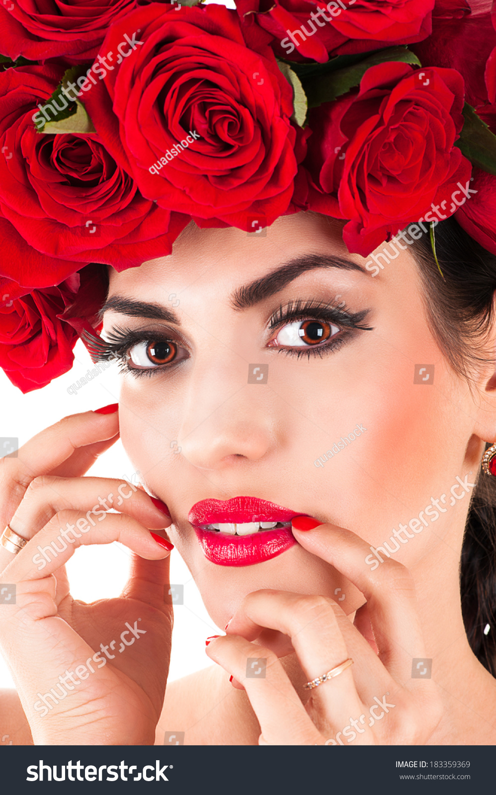 Beauty Fashion Model Red Roses Hairstyle Stock Photo 183359369 ...