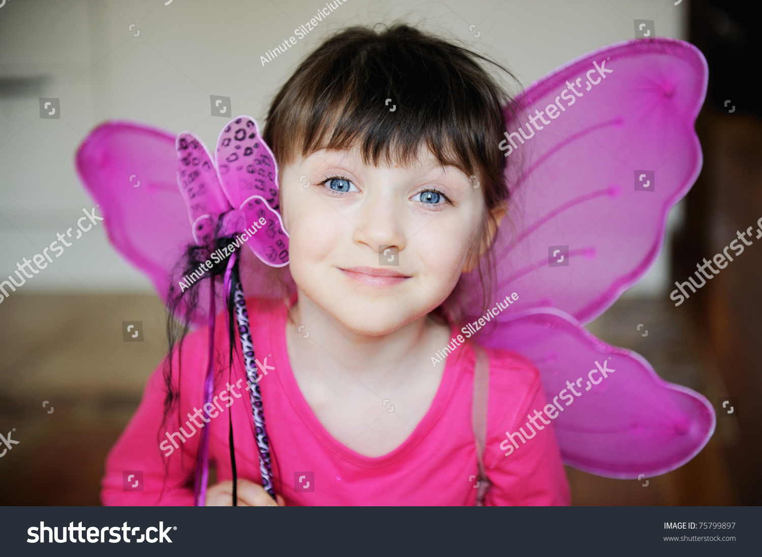 Beauty Little Girl Dark Hair Blue Stock Photo Edit Now 75799897
