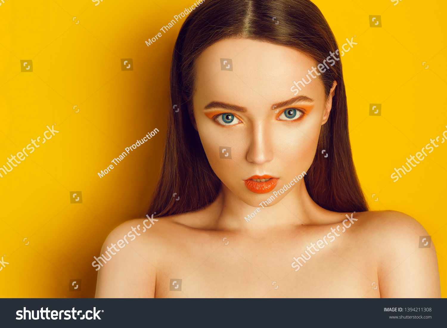 Beauty Model Girl Yellow Orange Professional Stock Image