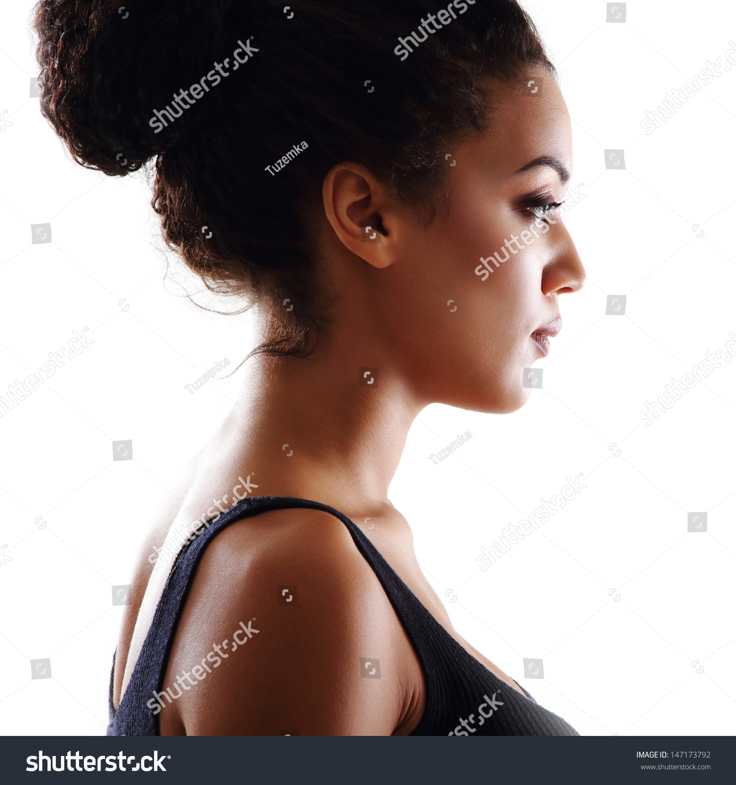 Beauty Portrait Of Young Mulatto Fresh Fashion Woman Stock Photo ...