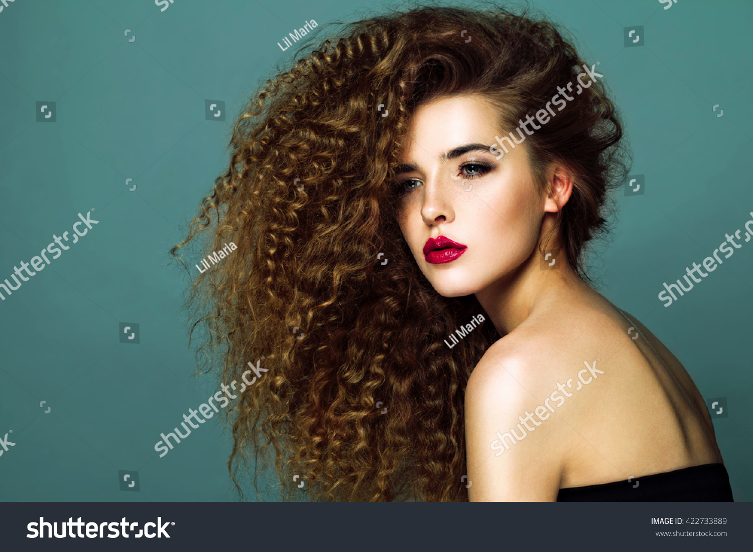 Beauty Young Woman Curly Big Long Stock Photo Edit Now 422733889