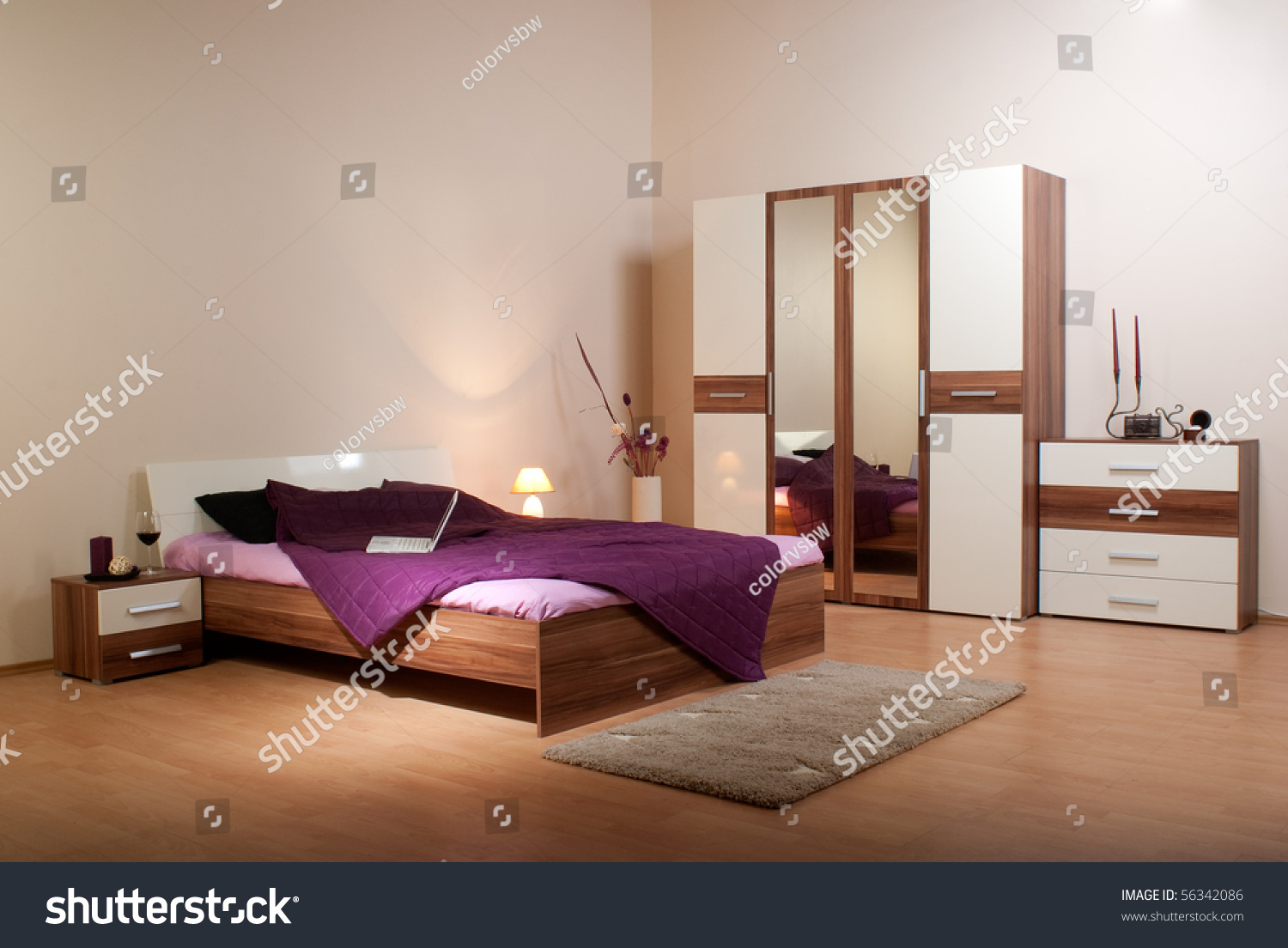 Bedroom Interior Showcase Including Bed Wardrobe Stock Photo ... bedroom interior showcase including bed, wardrobe, bedside table commodes,  linen-press