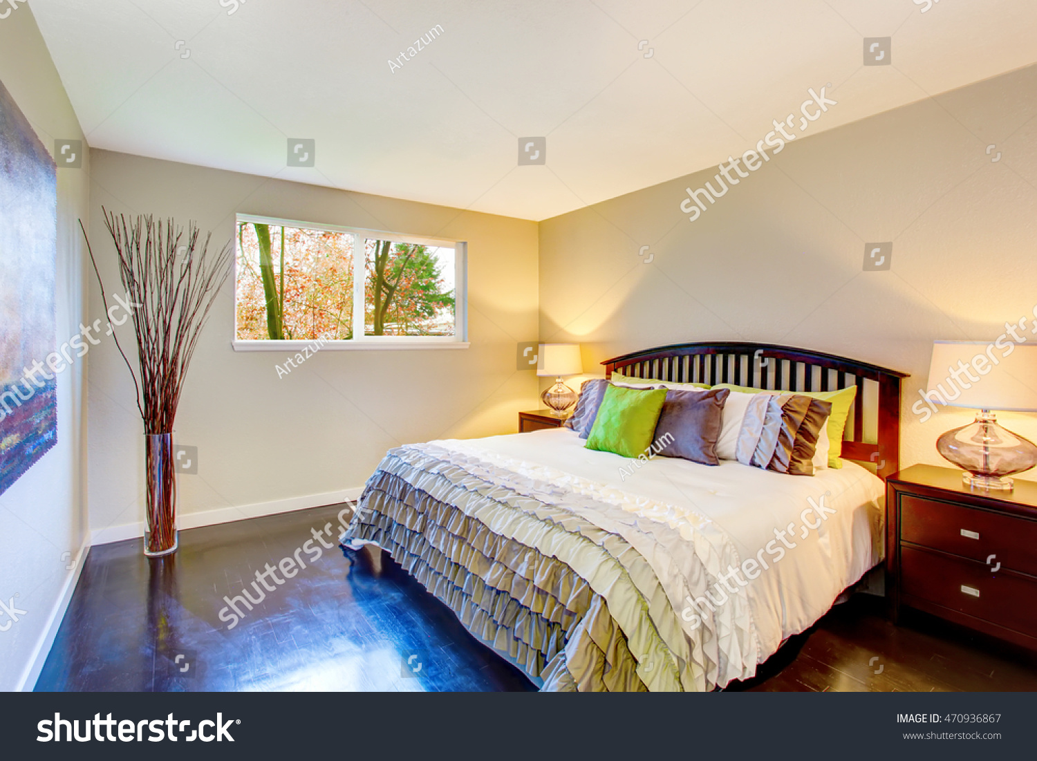 Bedroom Interior Beige Walls Deep Brown Stock Photo Edit