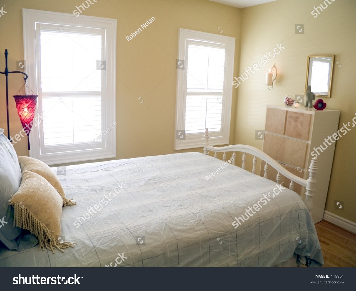 Bedroom Wood Floor White Ceiling Two Stock Photo Edit Now