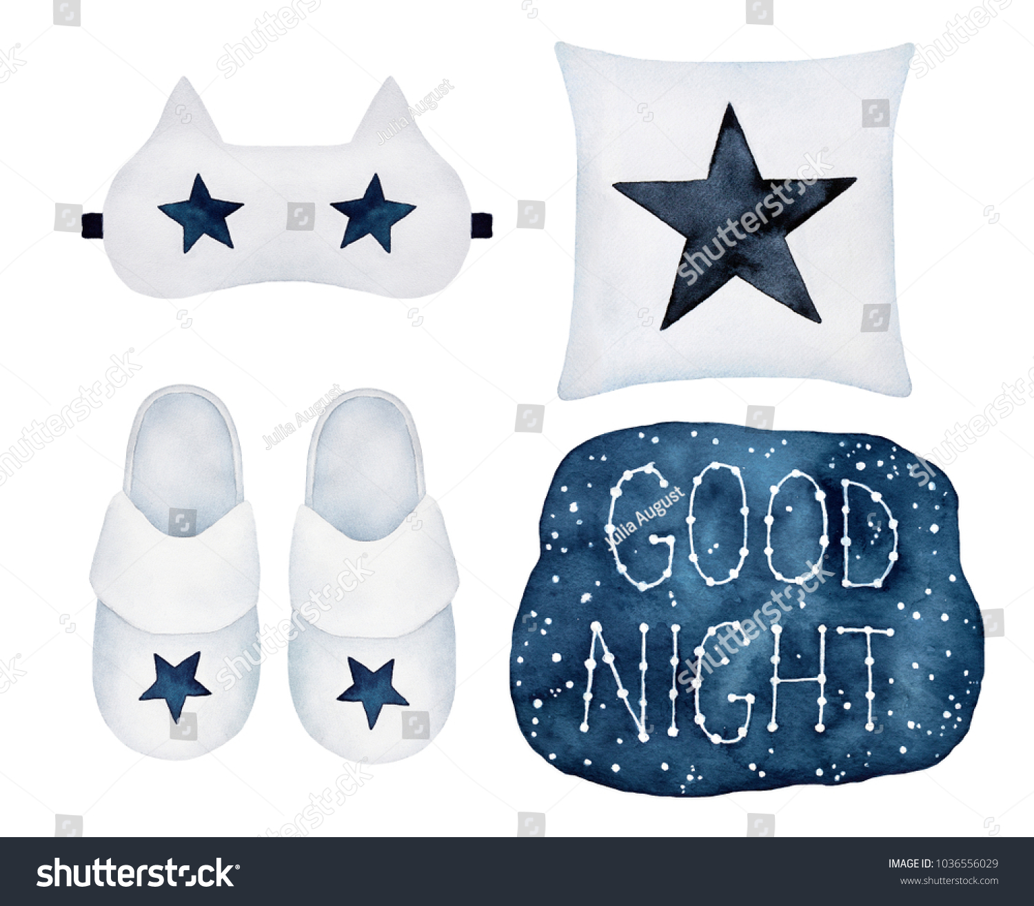 Bedtime Things Set Hand Drawn Watercolour Stock Illustration