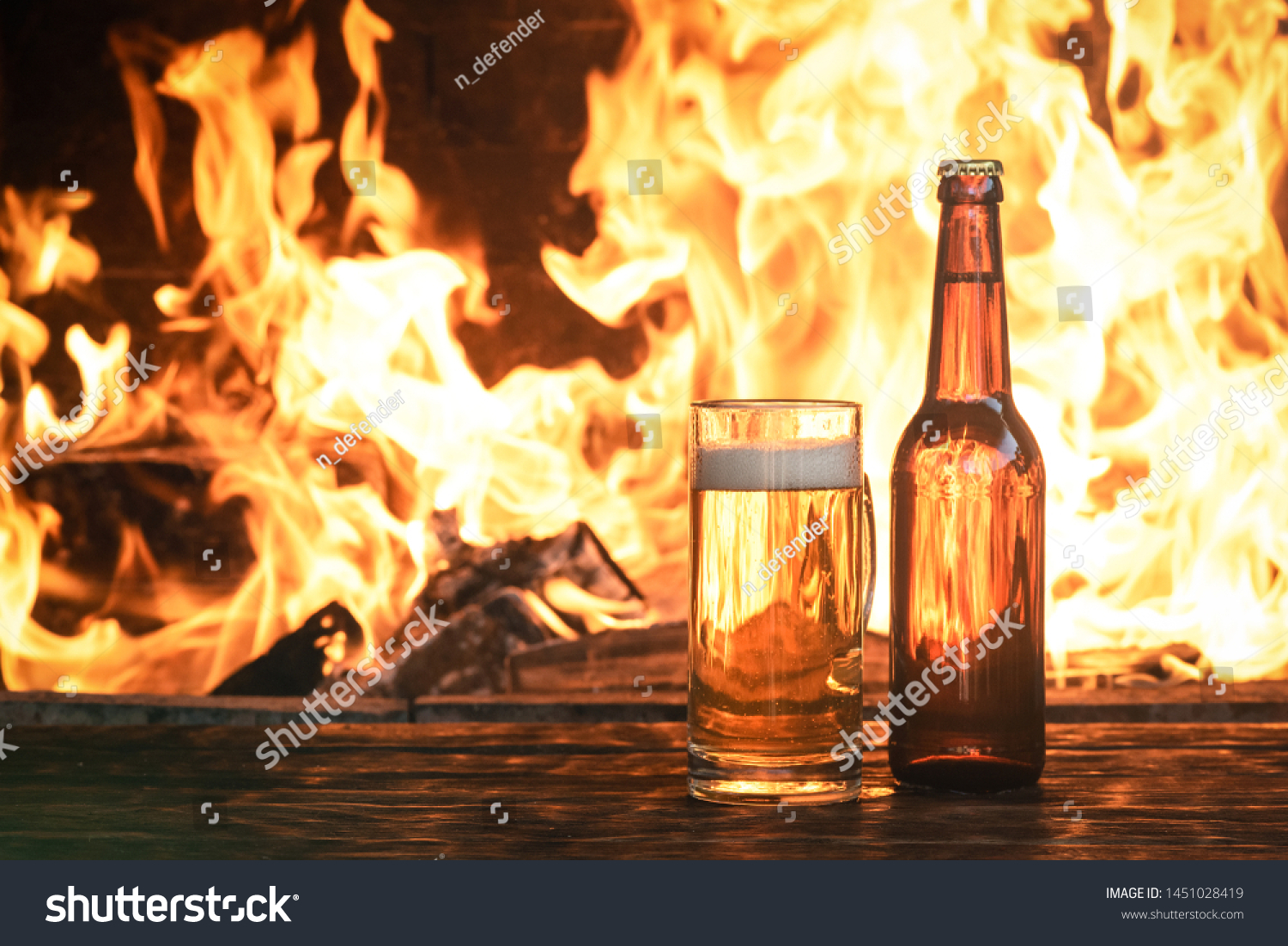 Beer Mug Bottle Alcohol On Wooden Stock Photo Edit Now 1451028419