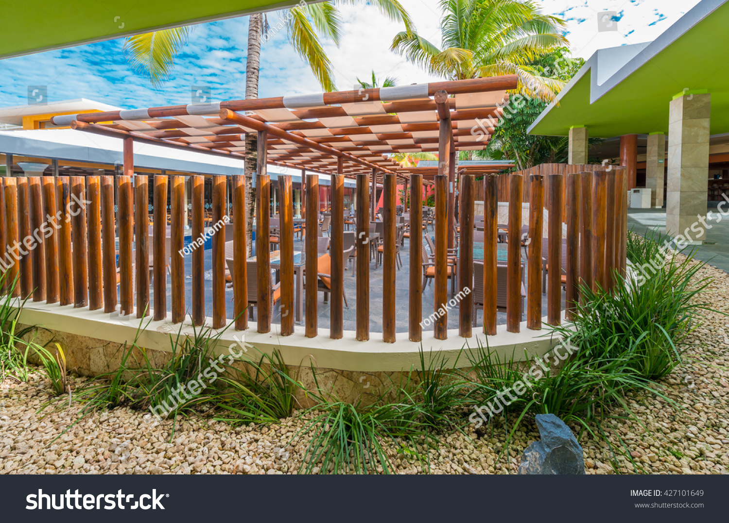 behind decorative fence tropical caribbean style stock photo behind decorative fence tropical caribbean style stock photo