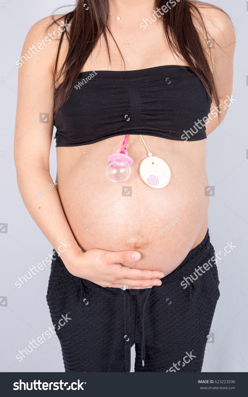 Belly Pregnant Woman Teat Around Neck Stock Photo Edit Now 623223596