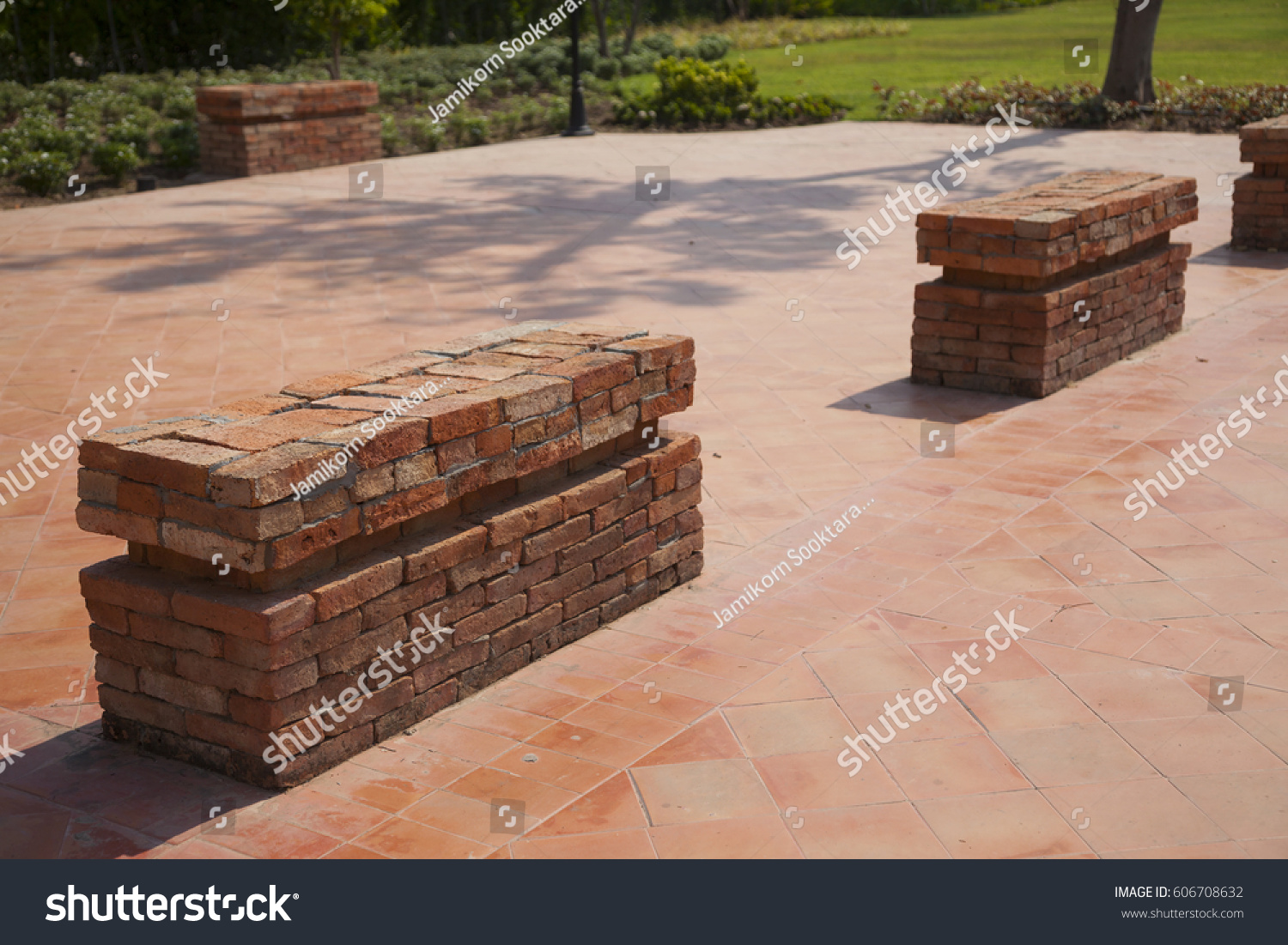 Bench Make Clay Brick Vintage Parks Outdoor Stock Image