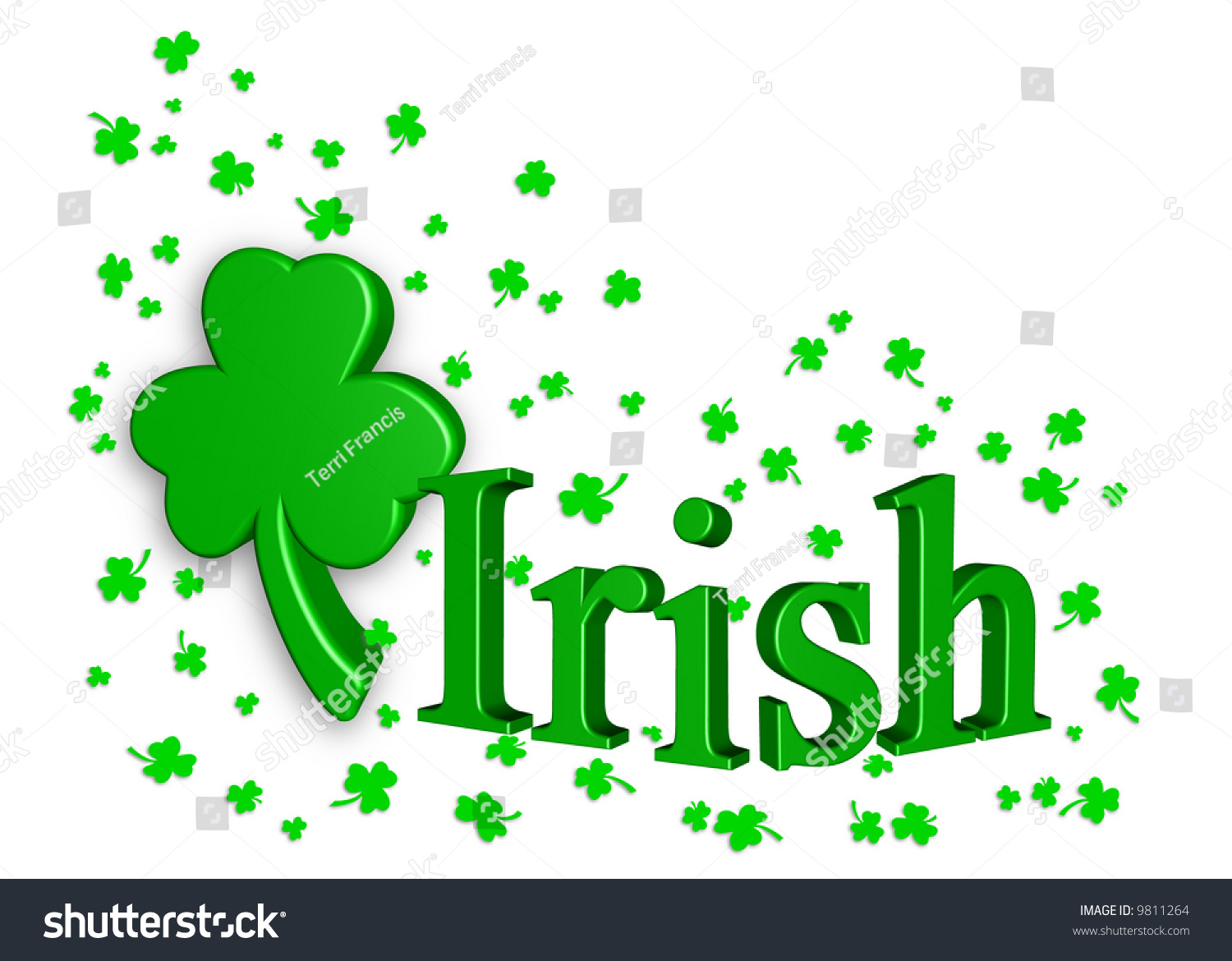 Beveled Irish Celebration Symbols With Green 3-D Shamrock And Falling ...