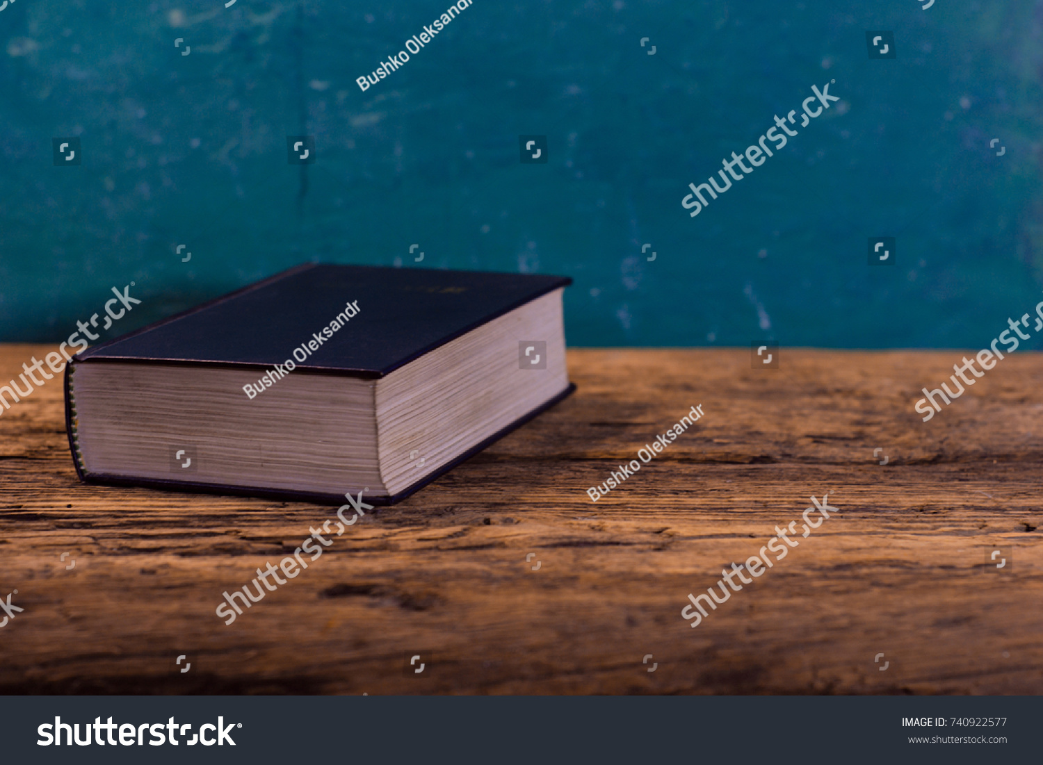 Bible On Old Oak Wooden Table Stock Photo 740922577 