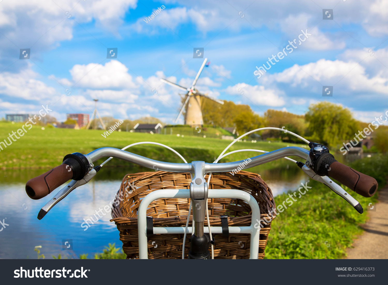 34 290 Im Genes De Holland Bikes Im Genes Fotos Y Vectores De Stock   Stock Photo Bicycle And Windmill Symbols Of The Netherlands Tourism Bicycle Tour Travel Concept 629416373 