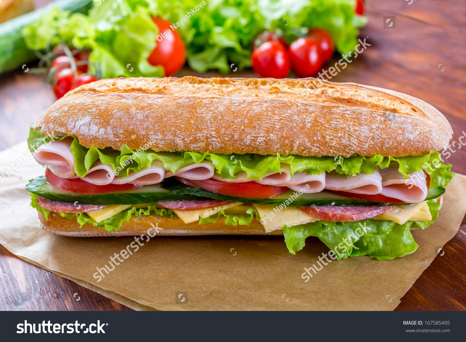 Big Ciabatta Sandwich Lettuce Slices Fresh Stock Photo 167585495 ...