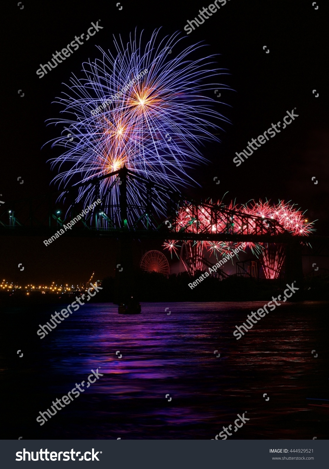 Big Colorful Fireworks Explode Montreal Fireworks Stock Photo 444929521