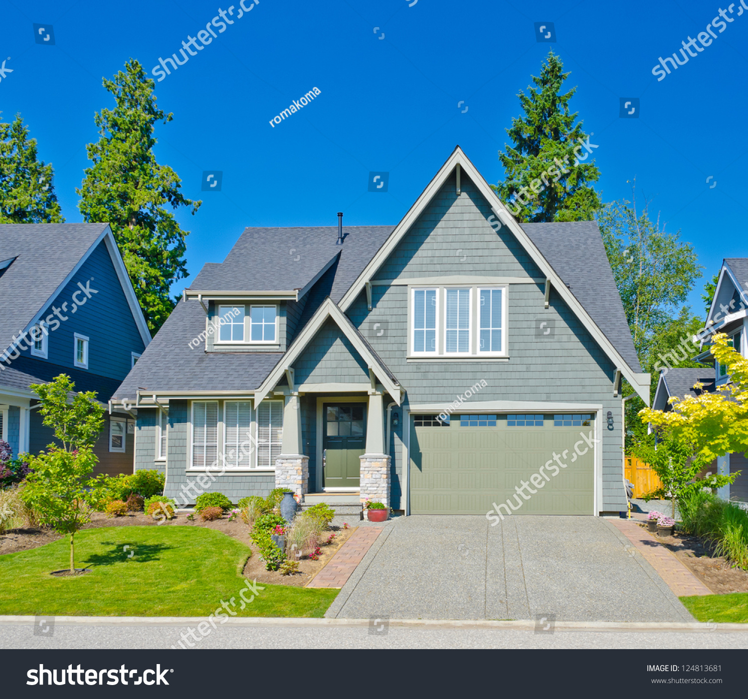 Big Custom Made Double Garage Luxury Stock Photo Edit Now 124813681