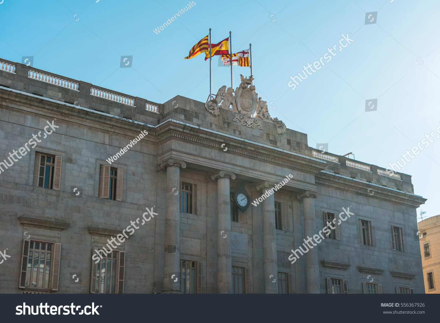 Big Parliament Building Barcelona Spanish Flags Stock Photo 556367926 ...