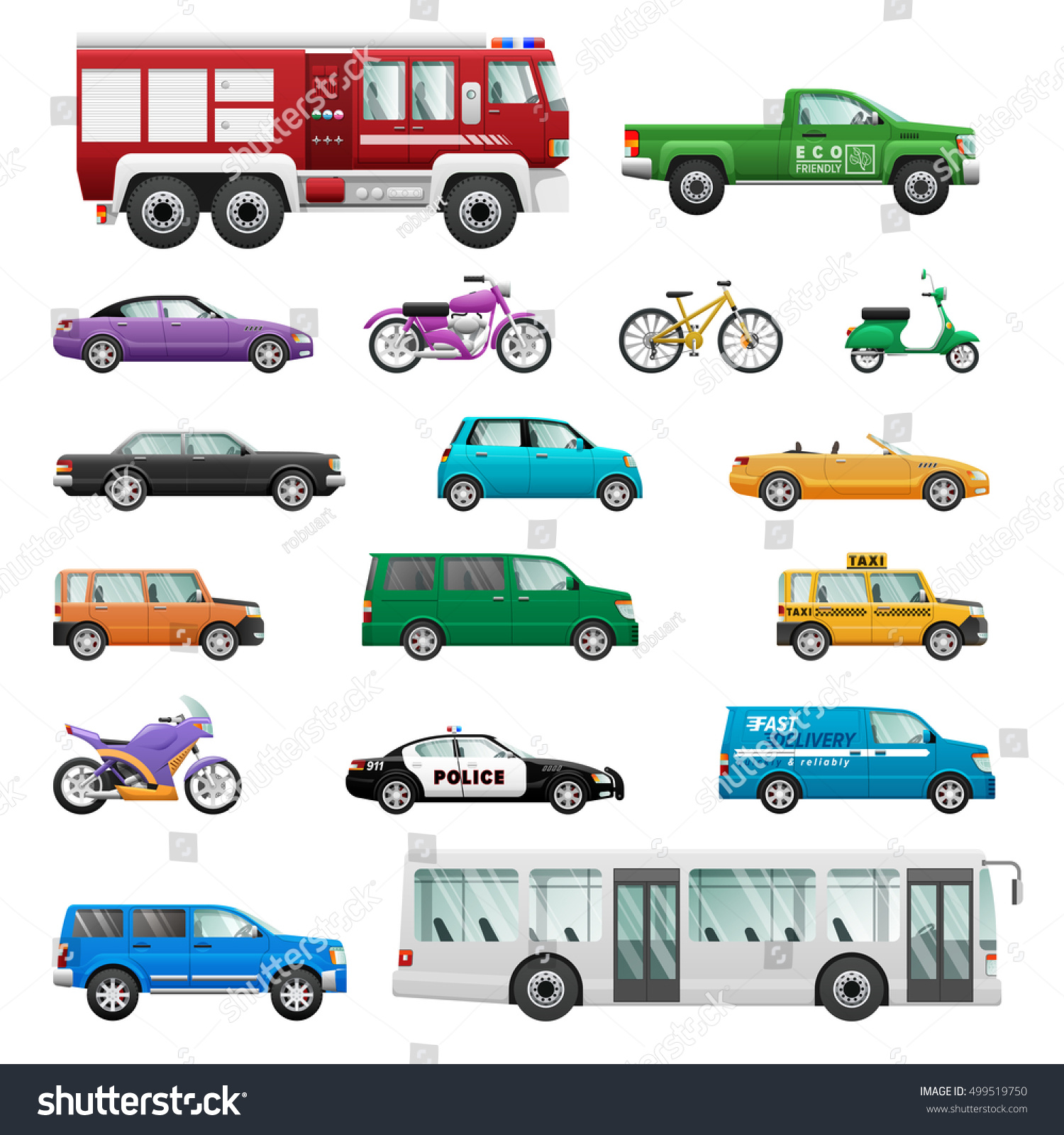 Big Set Wheeled Transport S Flat Stock Illustration 499519750 ...