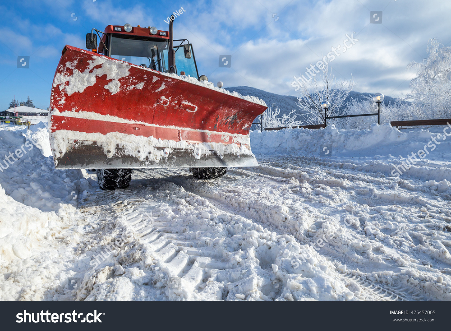 Big Snow Plough On Snowy Road Stock Photo 475457005 - Shutterstock