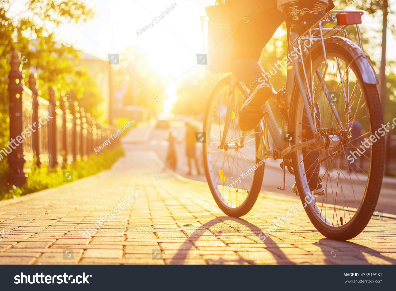 Bike Summer Sunset On Tiled Road Stock Photo (Edit Now) 433516981