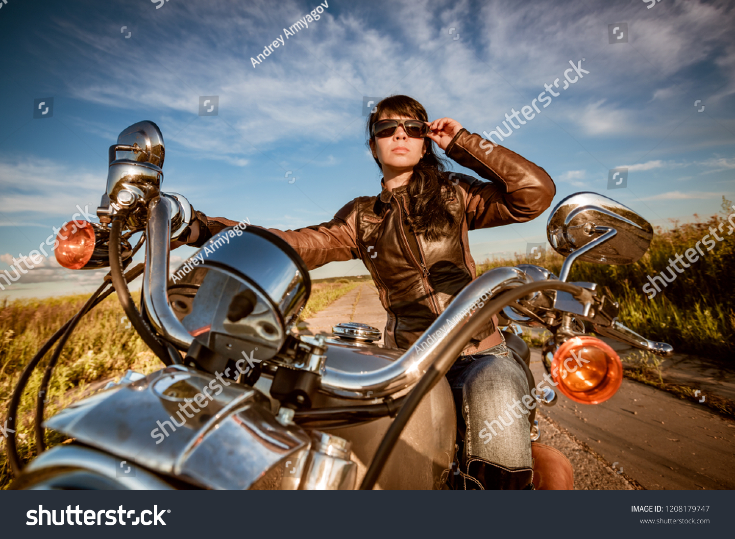 Biker Girl Leather Jacket Sunglasses Sitting Stock Photo (Edit Now ...