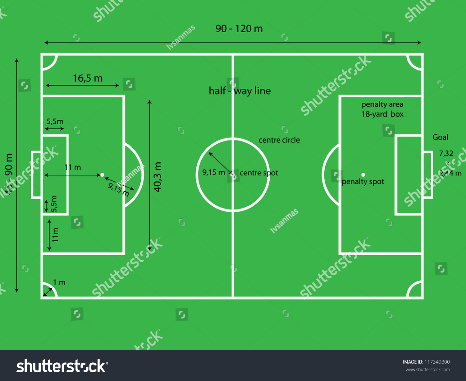 Birdeye View Soccer Football Field Metric Stock Illustration 117349300 ...