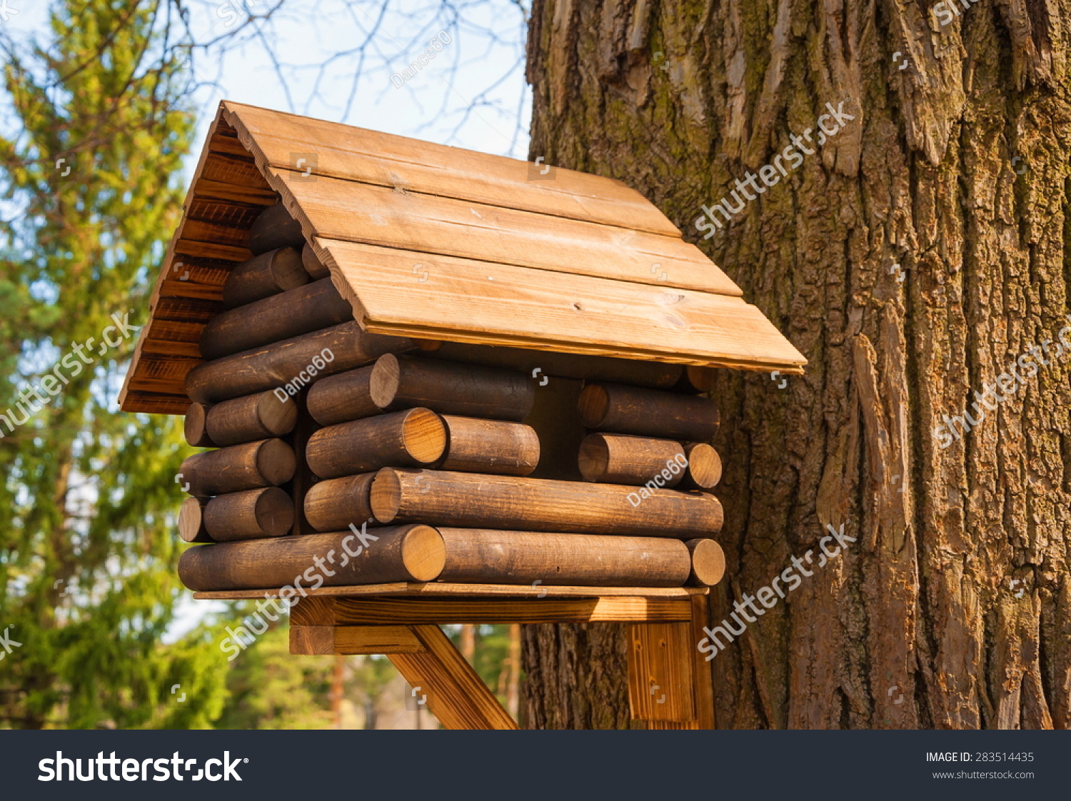 Bird Feeders Made Form Log House Stock Photo Edit Now 283514435