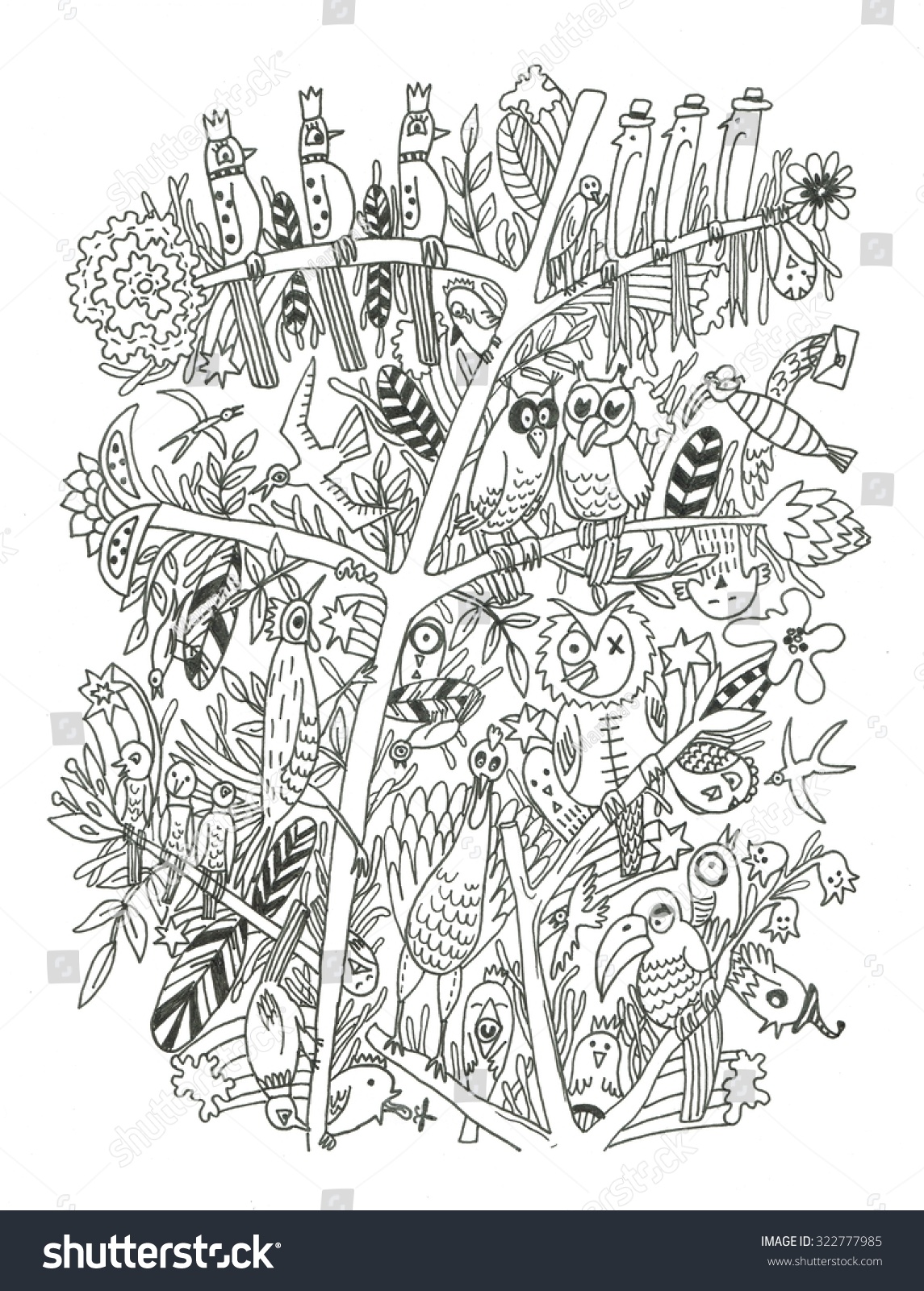 birds forest coloring page stock illustration royalty free stock forest coloring page